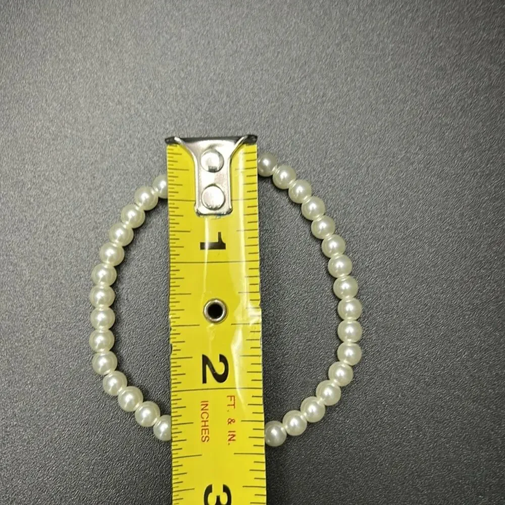 Women’s vintage dainty‎ set of 2 white/pink faux pearl beaded bracelets one size